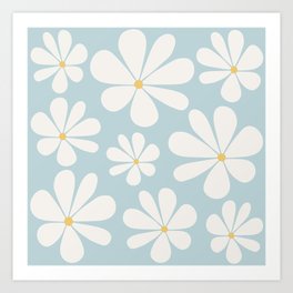 Retro Daisy Pattern - Pastel Blue Bold Floral Art Print