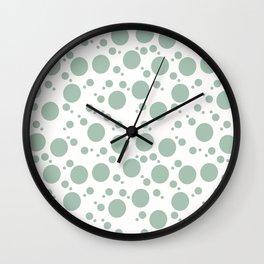 Retro pastel green spot pattern on white Wall Clock