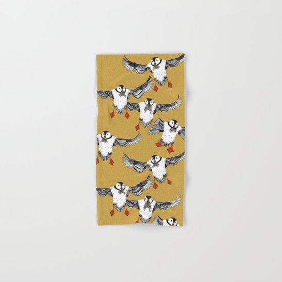 Atlantic Puffins gold Hand & Bath Towel