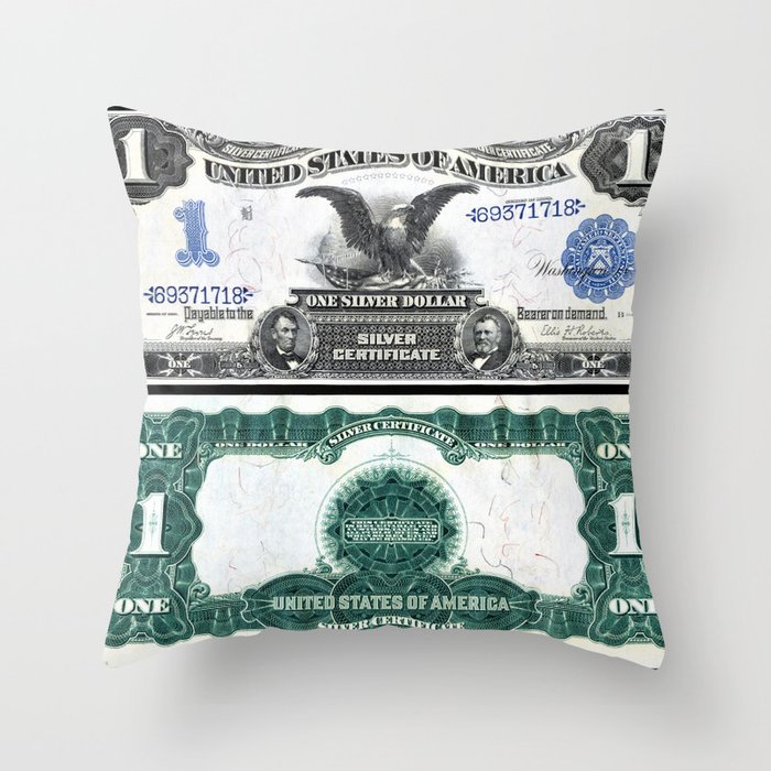 Vintage 1899 Eagle US $1 Dollar Bill Silver Certificate Wall Art Throw Pillow