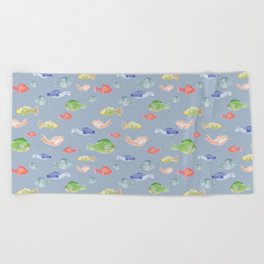 Happy fish pattern gray minimal Beach Towel
