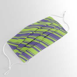[ Thumbnail: Dark Slate Blue and Green Colored Stripes Pattern Face Mask ]