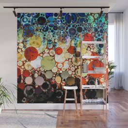 Contemporary Blue Orange Bubble Abstract Wall Mural