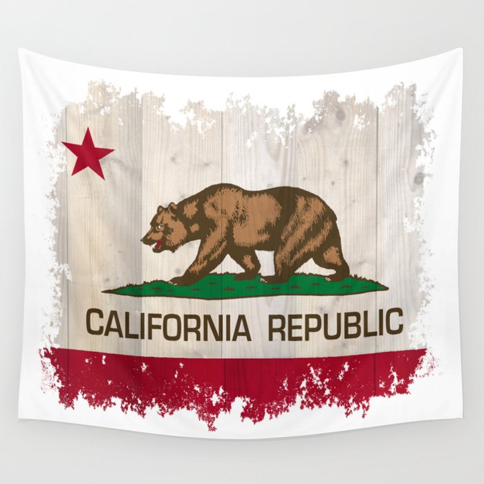 California Republic state Bear flag on wood Wall Tapestry