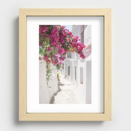 White Village Series, White washed alley, Bougainvillea, Travel Photography, Europe Recessed Framed Print