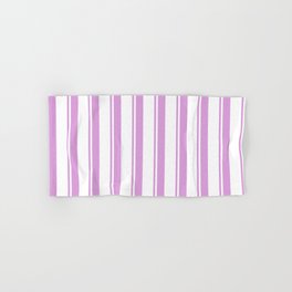 [ Thumbnail: Plum & White Colored Lined/Striped Pattern Hand & Bath Towel ]
