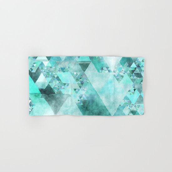 Triangles in aqua - Modern turquoise green blue triangle pattern Hand & Bath Towel