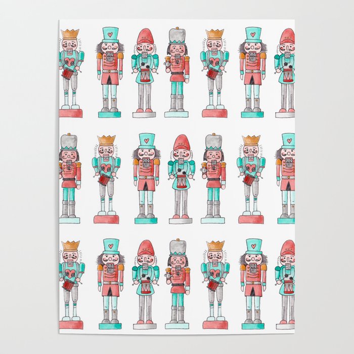 Nutcracker Watercolor and Ink Pattern Poster