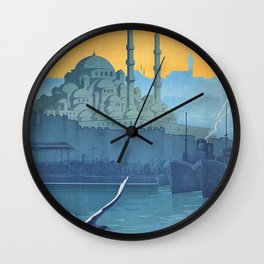 Mid Century Modern Travel Vintage Poster Istanbul Turkey Grand Mosque Wall Clock | Travelvintage, Digital, Graphite, Istanbulturkey, Modern, Grandmosque, Ink Pen, Poster, Midcentury, Drawing 