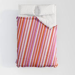 [ Thumbnail: Red, Orchid & White Colored Lined/Striped Pattern Comforter ]