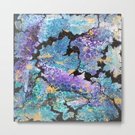 Auntie Mame's Boudoir Metal Print | Abstract, Stamped, Acrylic, Gold, Green, Painting, Purple 