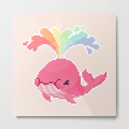 Spout the Rainbow Metal Print | Pixel, Pastel, Rainbow, Pink, Cute, Geek, Pixelart, Painting, Whale, Digital 