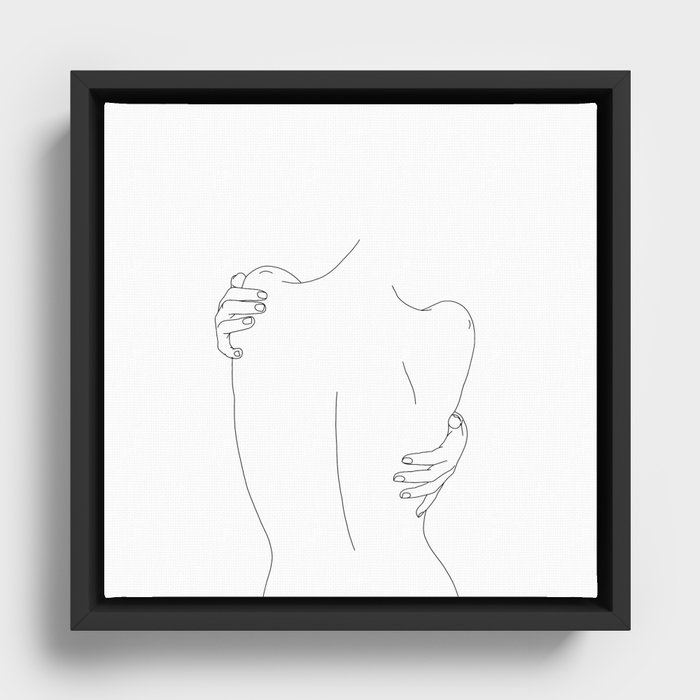 Nude womans back line drawing - Fay Framed Canvas