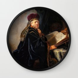 Scholar in His Study, 1634 by Rembrandt  Wall Clock