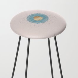 Watercolor Seashell and Blue Circle on Pastel Pink Counter Stool