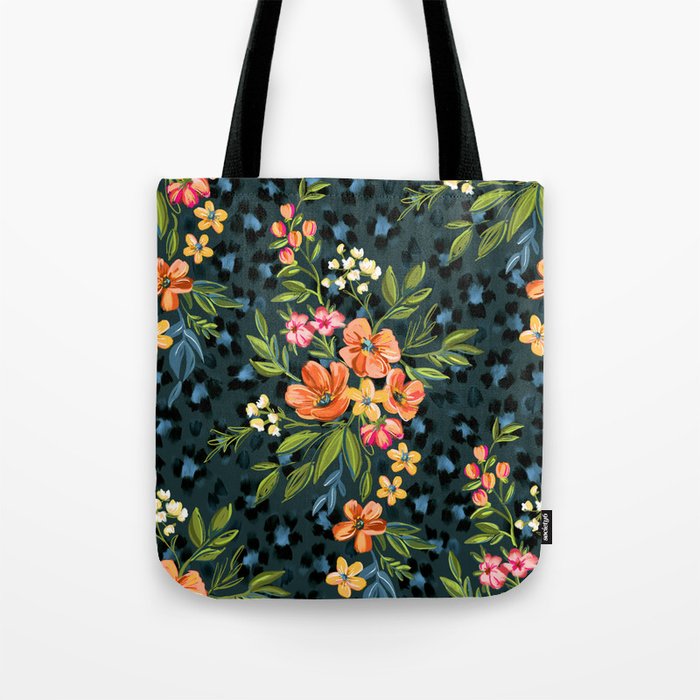 Apricot Maximalist Leopard Print Floral Tote Bag