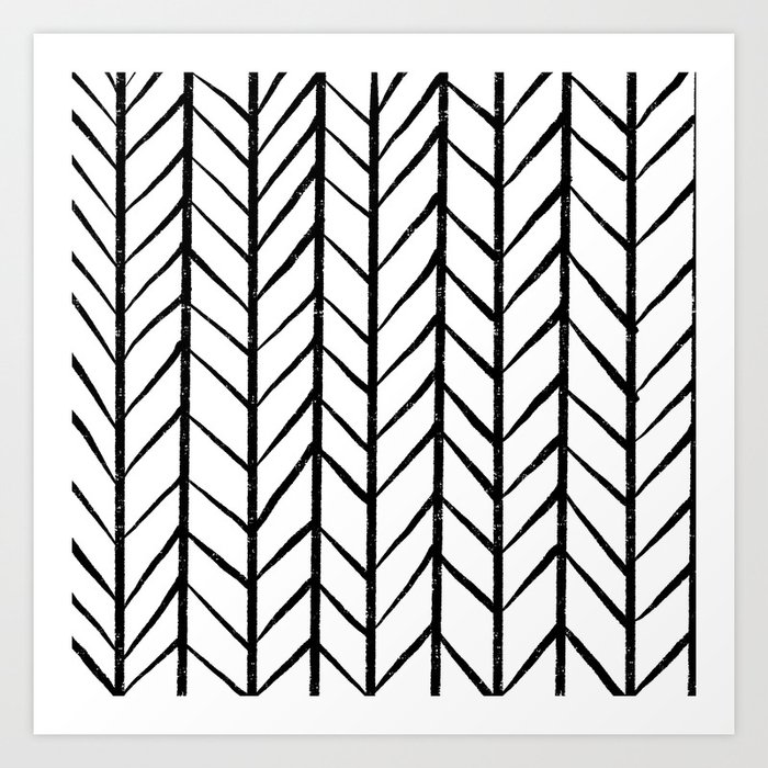 Black And White Modern Hand Drawn Herringbone Chevron Pattern Art Print By Girlytrend Society6