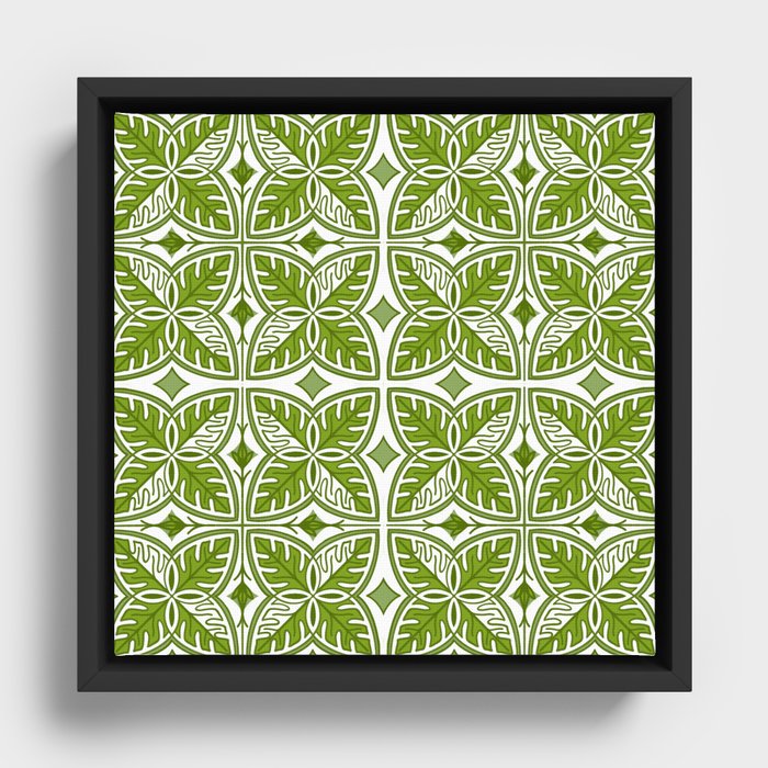Modern Green and White Tropical Leaves Framed Canvas