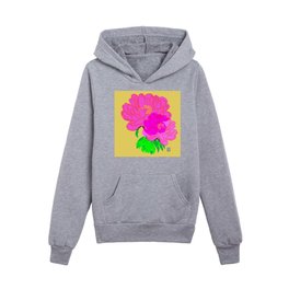 Luxe Modern Hot Pink Peony Flower On Gold (Left) Kids Pullover Hoodies