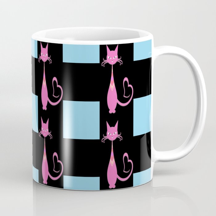 Blue And Black Buffalo Plaid,Valentines Pink Cat Pattern,Blue And Black Plaid , Coffee Mug