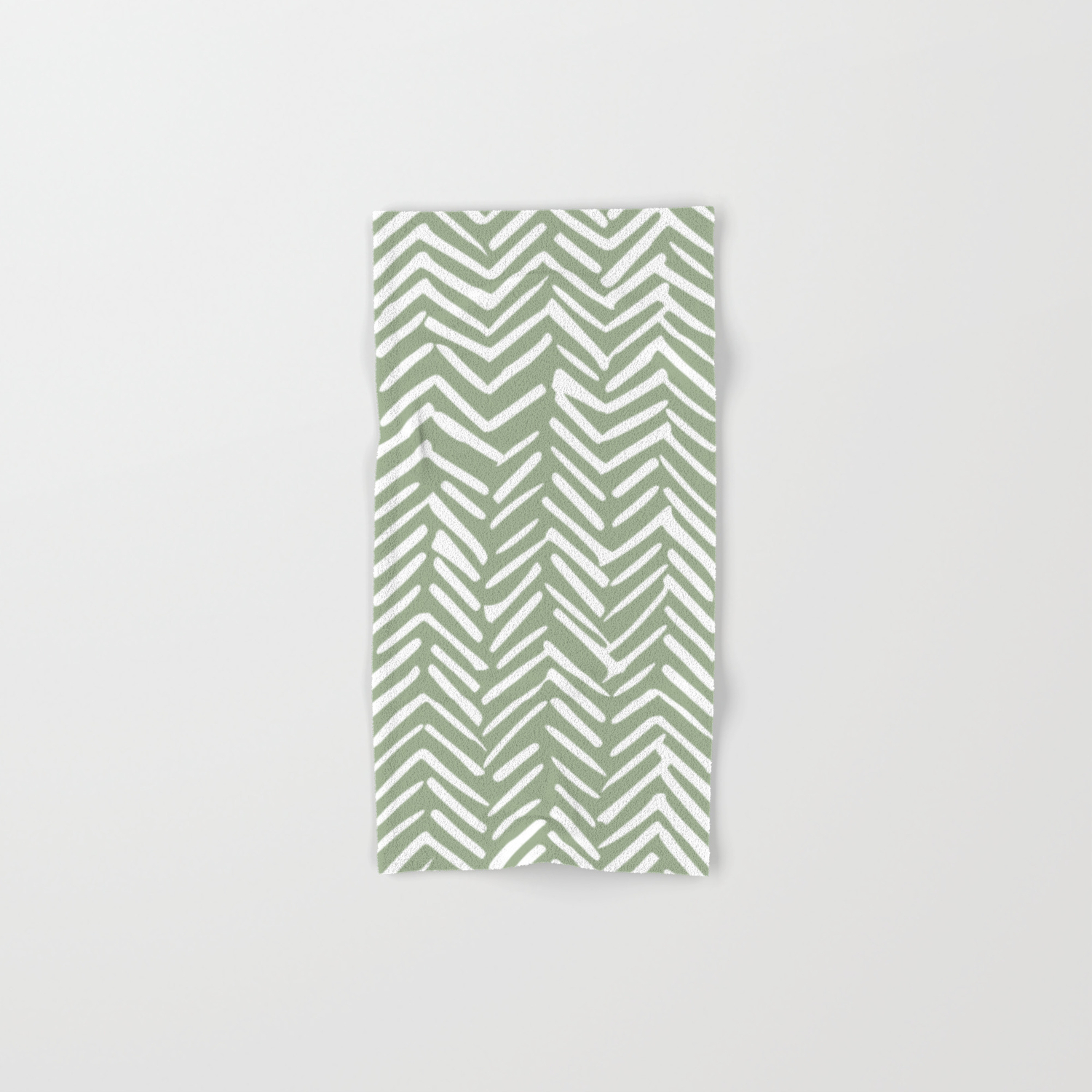 Boho Abstract Herringbone Pattern Sage Green And White Hand Bath Towel By Meganmorrisart Society6