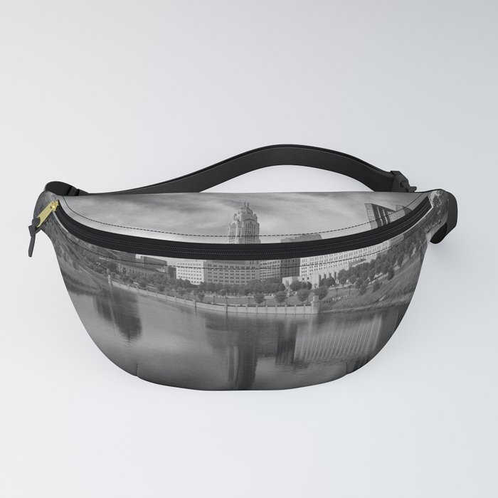 Downtown Columbus Ohio skyline in black and white Fanny Pack