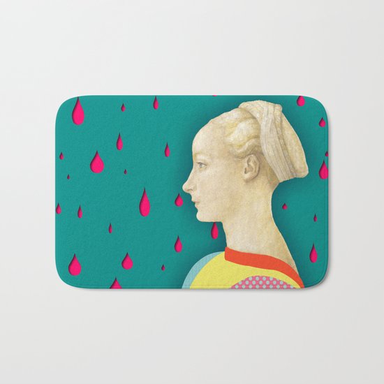 Leaning girl under rain Bath Mat