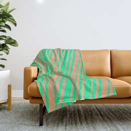 [ Thumbnail: Green & Light Salmon Colored Striped/Lined Pattern Throw Blanket ]