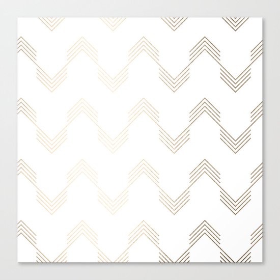 Simply Deconstructed Chevron White Gold Sands on White Canvas Print