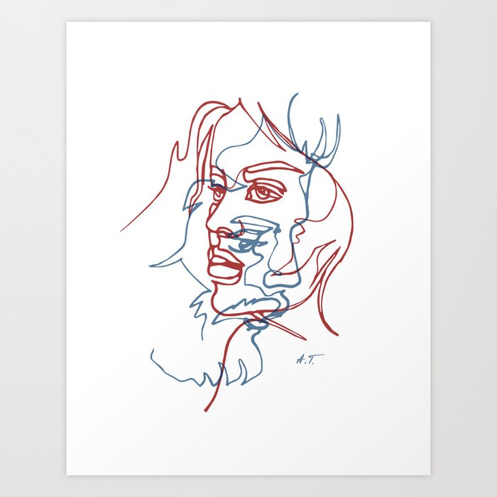Two Faces Continuous Line Art Print By Andrew Turtsevych Society6