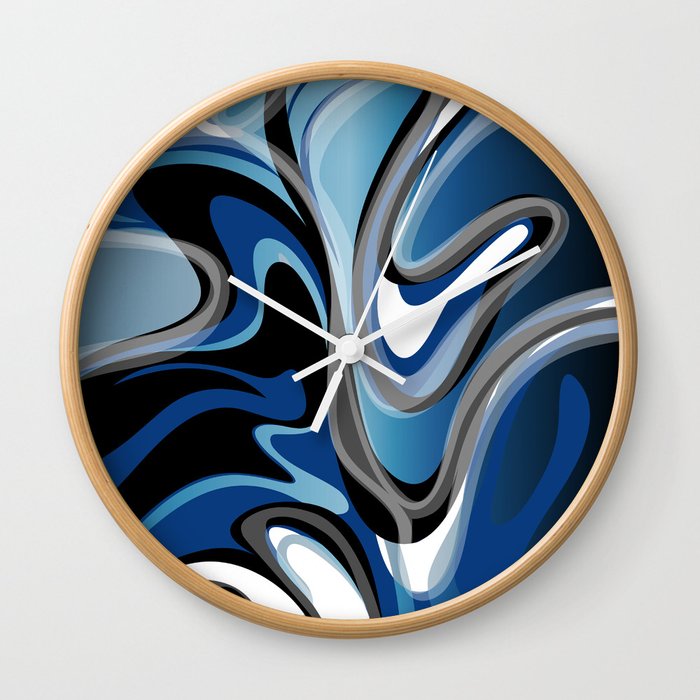 Liquify in Denim, Navy Blue, Black, White // Version 2 Wall Clock