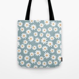 Daisies - daisy floral repeat, daisy flowers, 70s, retro, black, daisy florals dusty blue Tote Bag