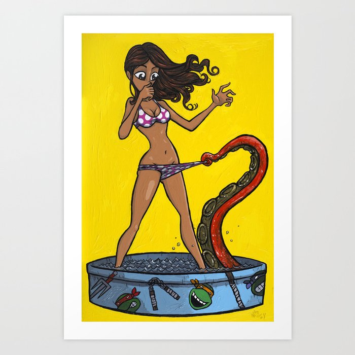 Girl In Trouble With Tentacle Art Print