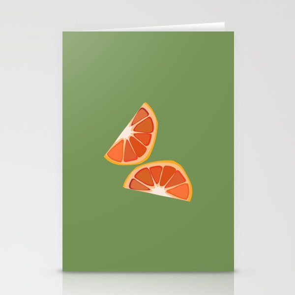 Blood Orange - Orange Summer Vibe Pattern on Green Stationery Cards