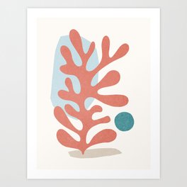 Matisse cut-out Seaweed in teal and coral Art Print