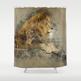 Lion on the rocks Shower Curtain
