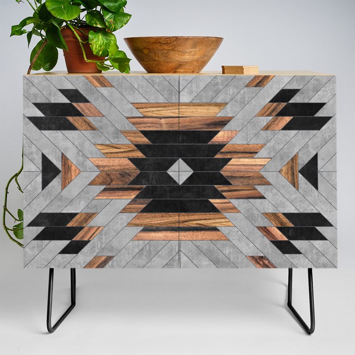 Urban Tribal Pattern No.6 - Aztec - Concrete and Wood Credenza