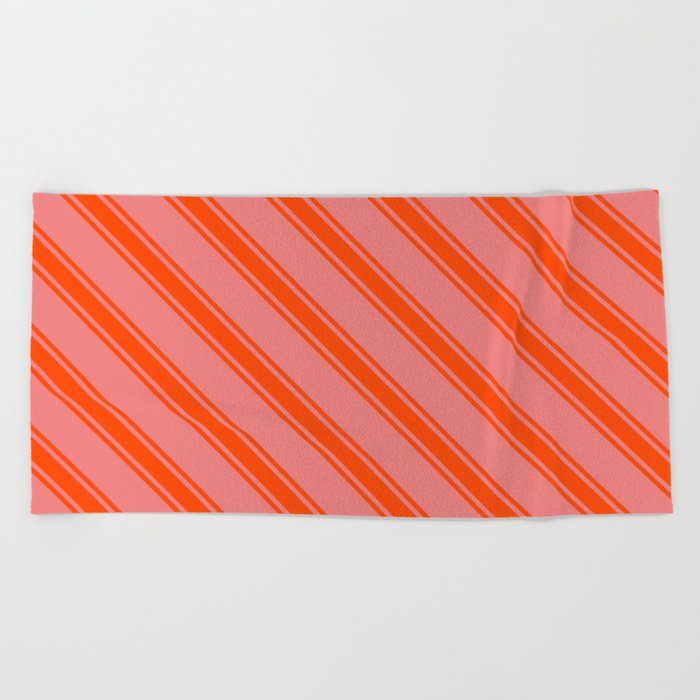 Light Coral and Red Colored Lines/Stripes Pattern Beach Towel