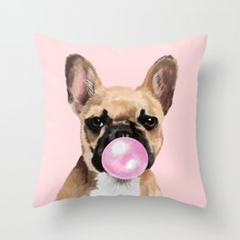 French Bull Dog with Bubblegum in Pink Throw Pillow