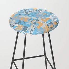 Blue, Orange, Grey Retro Minimalist Geometric Design Gift Pattern Art Print Bar Stool