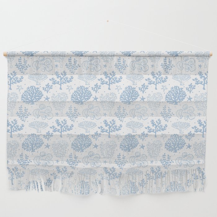 Pale Blue Coral Silhouette Pattern Wall Hanging