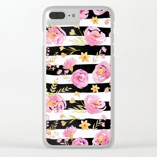 Delicate Poppy Pattern On Stripes 2 Clear iPhone Case