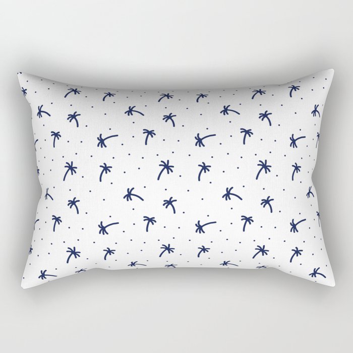 Navy Blue Doodle Palm Tree Pattern Rectangular Pillow