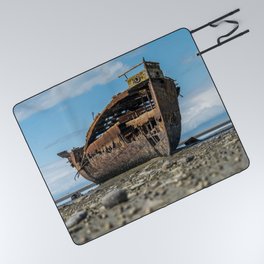 New Zealand Photography - Abandoned Shipwreck On The Stoney Beach  Picnic Blanket