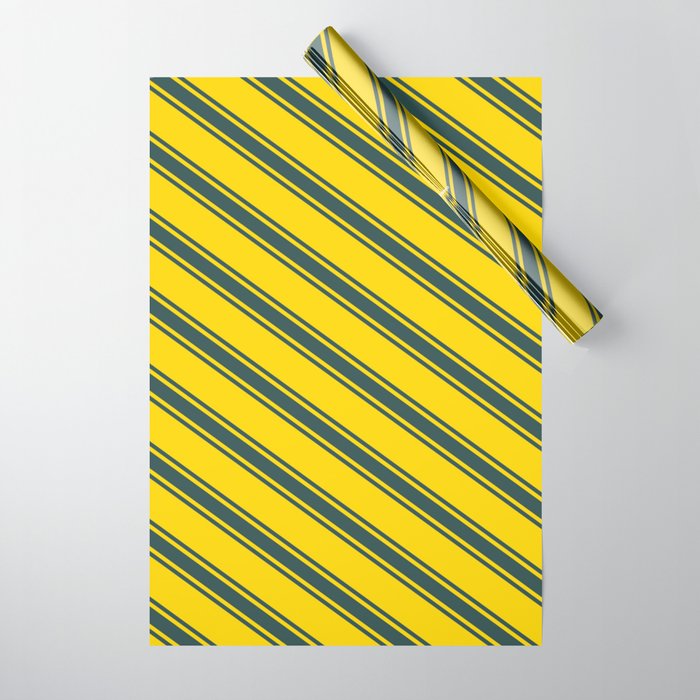 Yellow & Dark Slate Gray Colored Lines Pattern Wrapping Paper