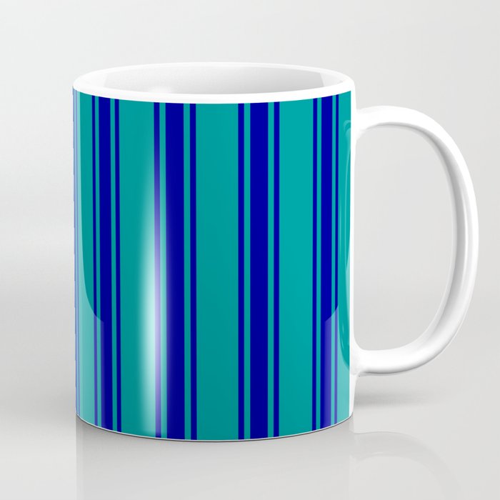 Dark Cyan & Dark Blue Colored Lines/Stripes Pattern Coffee Mug