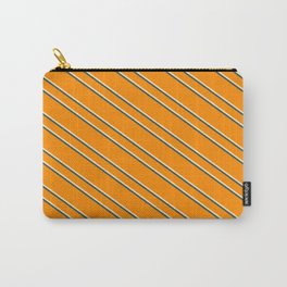 [ Thumbnail: Dark Orange, Beige, and Dark Slate Gray Colored Striped Pattern Carry-All Pouch ]