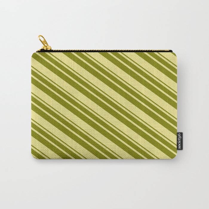 Tan & Green Colored Striped Pattern Carry-All Pouch