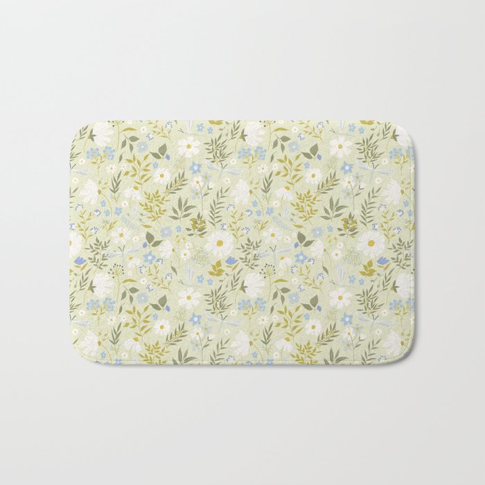 Daisies and Dragonflies (small scale) Bath Mat