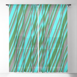 [ Thumbnail: Aqua, Dark Green & Dim Grey Colored Lines/Stripes Pattern Sheer Curtain ]